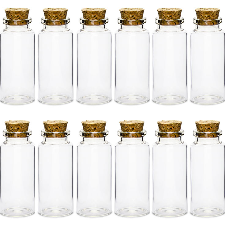 12 Mini Glasflaschen mit Korkverschluss