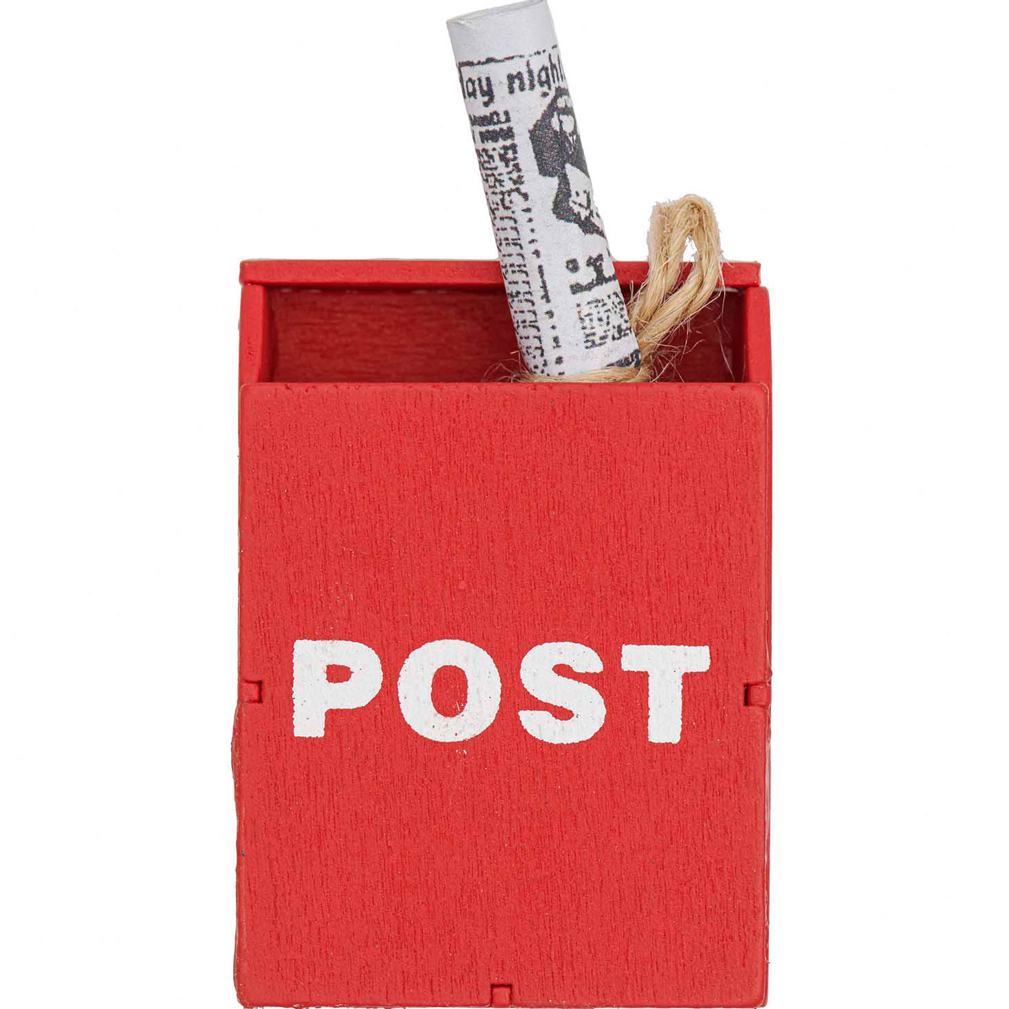 Miniature Red Postbox with Newspaper