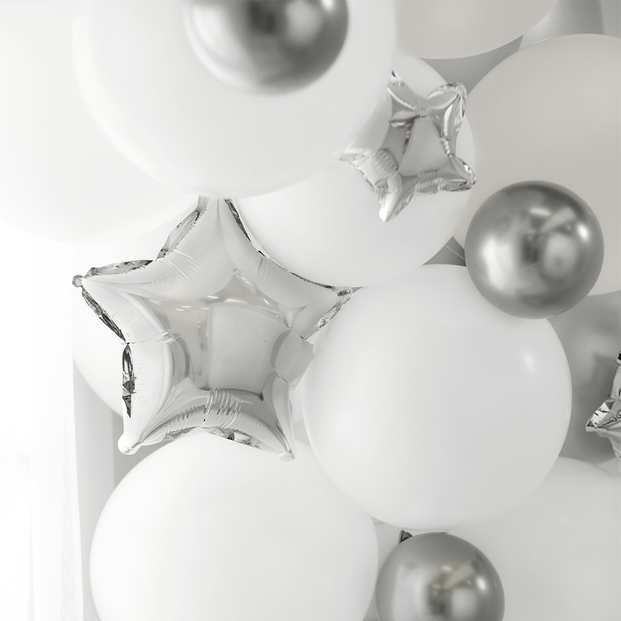 3 Silver Foil Star Balloons - Medium 