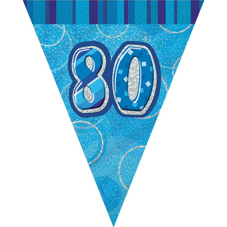 Blue Glitz '80th' Birthday Flag Banner