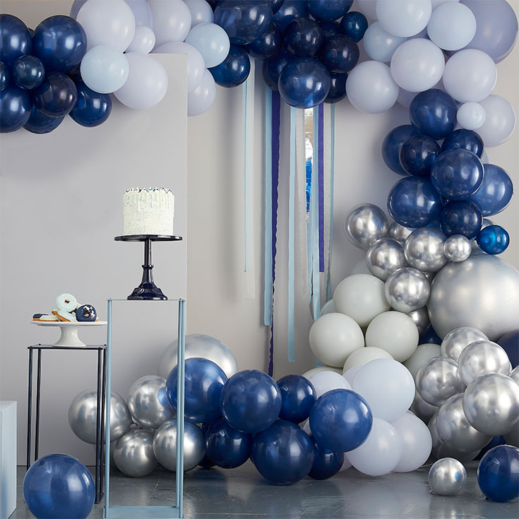 Navy, Silver & Light Blue Balloon Garland