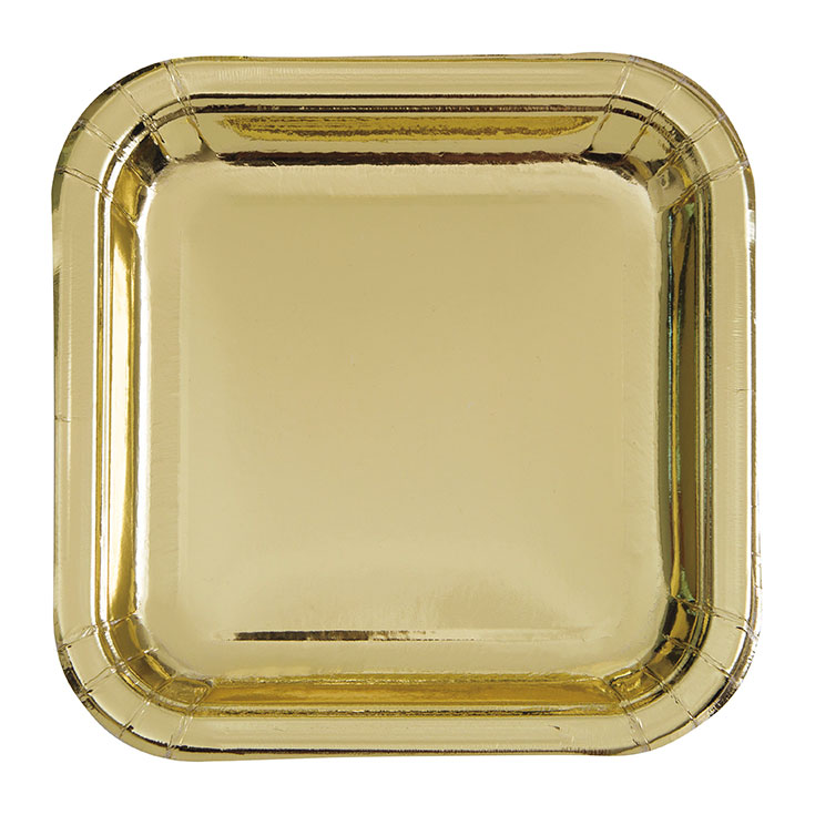 8 kleine quadratische Teller Goldfolie