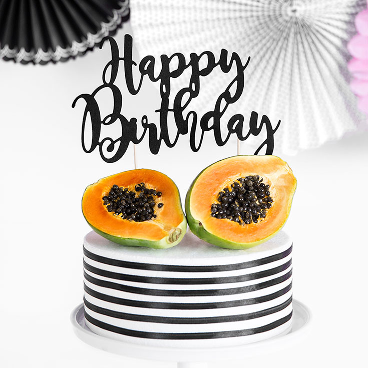 Black "Happy Birthday" Cake Topper 