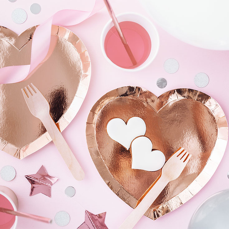 6 Rose Gold Heart Plates
