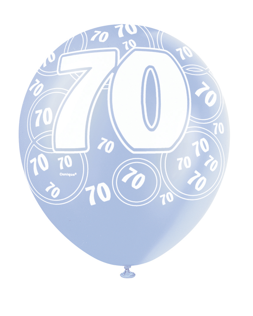 6 Blue Glitz Age '70' Balloons
