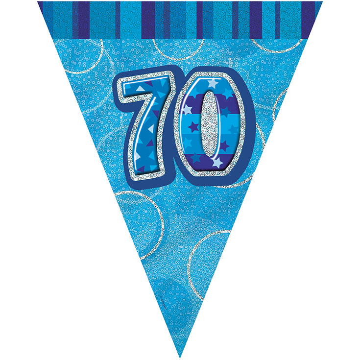 Blue Glitz 70th Birthday Flag Banner