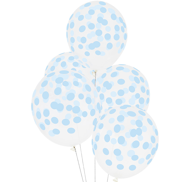 5 Light Blue Confetti Balloons 
