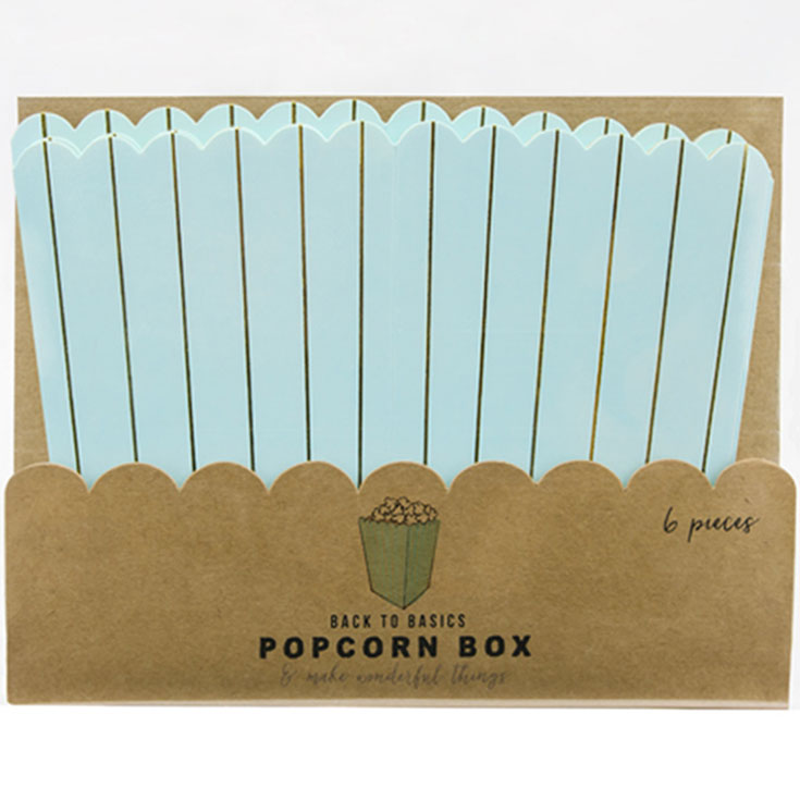 6 Light Blue & Gold Popcorn Boxes 