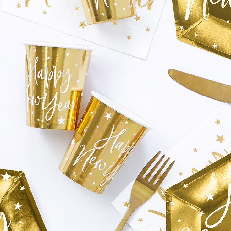 6 Gold New Years Eve Cups