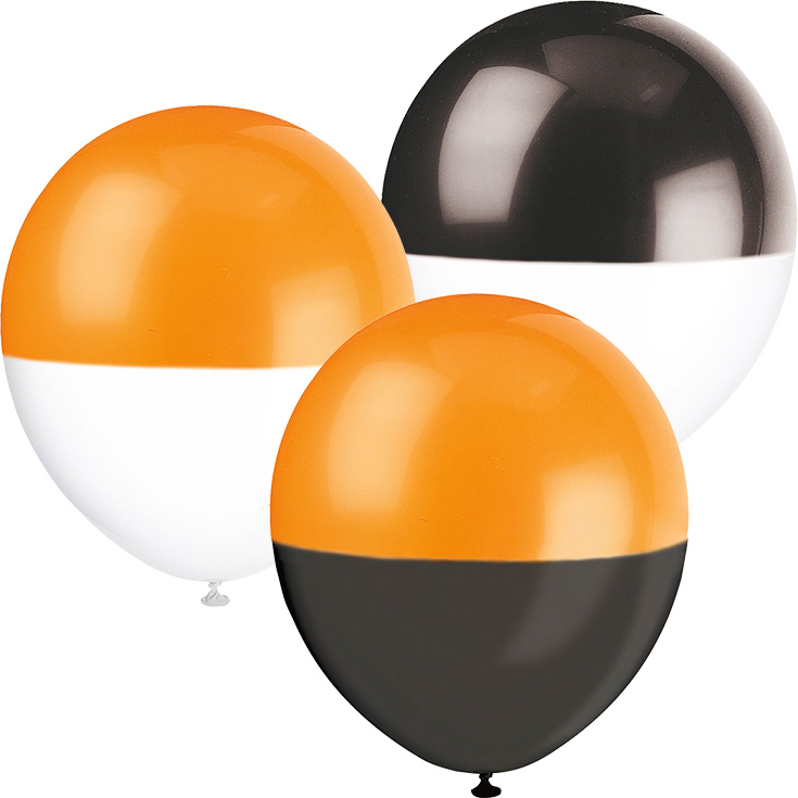 12 Dip Ballons Weiß, Orange & Schwarz