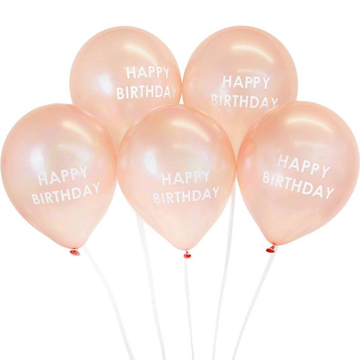 5 Ballons Happy Birthday in Roségold