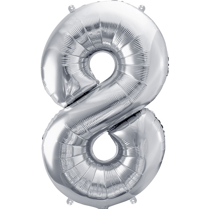  Foil Balloon Number 8 - Silver - 86cm
