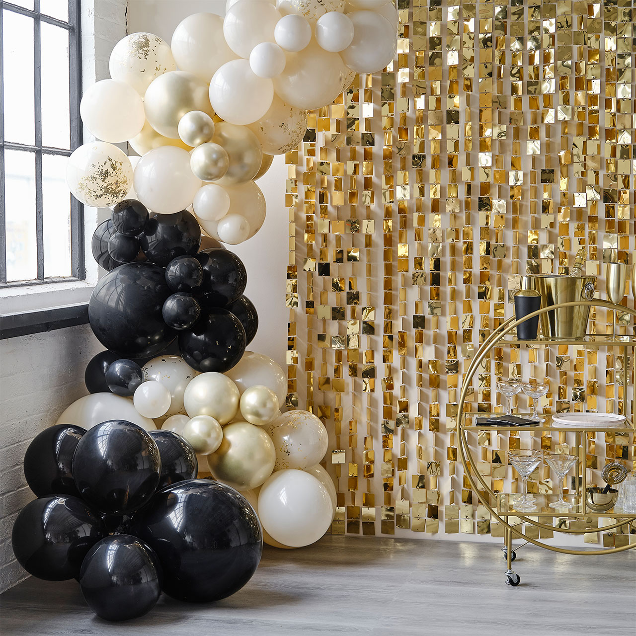 Balloon Garland - Black, Nude & Champagne Gold
