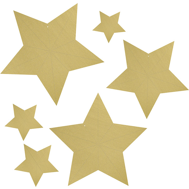 6 Gold 3D Star Hanging Decorations