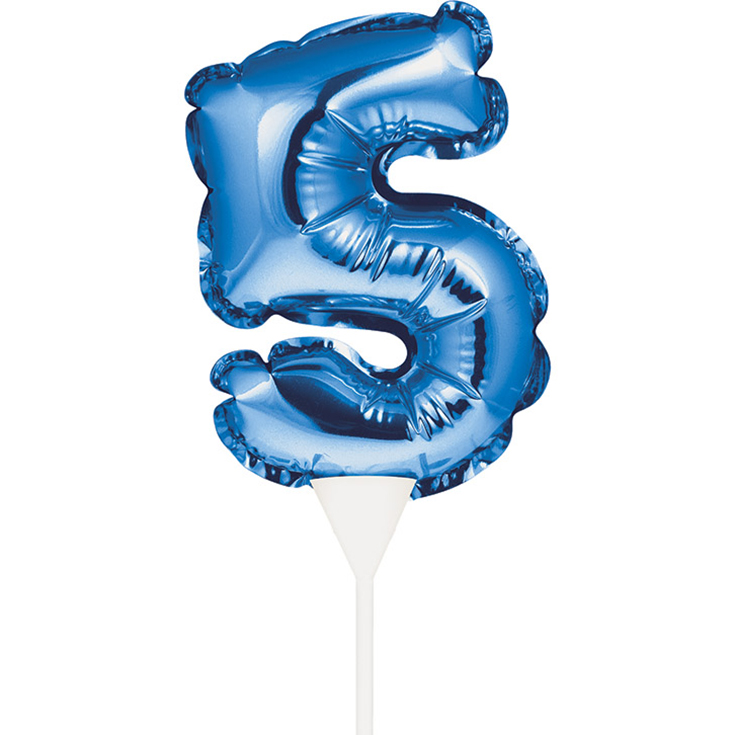 Blue Self Inflating "5" Balloon Cake Topper 