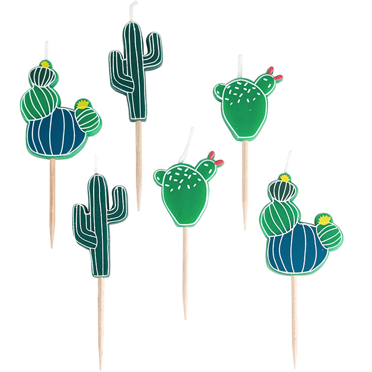 6 Mini Cactus Pick Candles