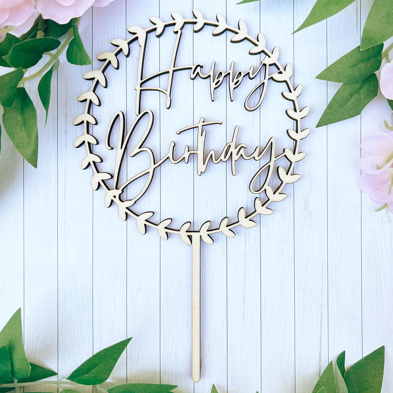 Cake Topper- Happy Birthday Wreath