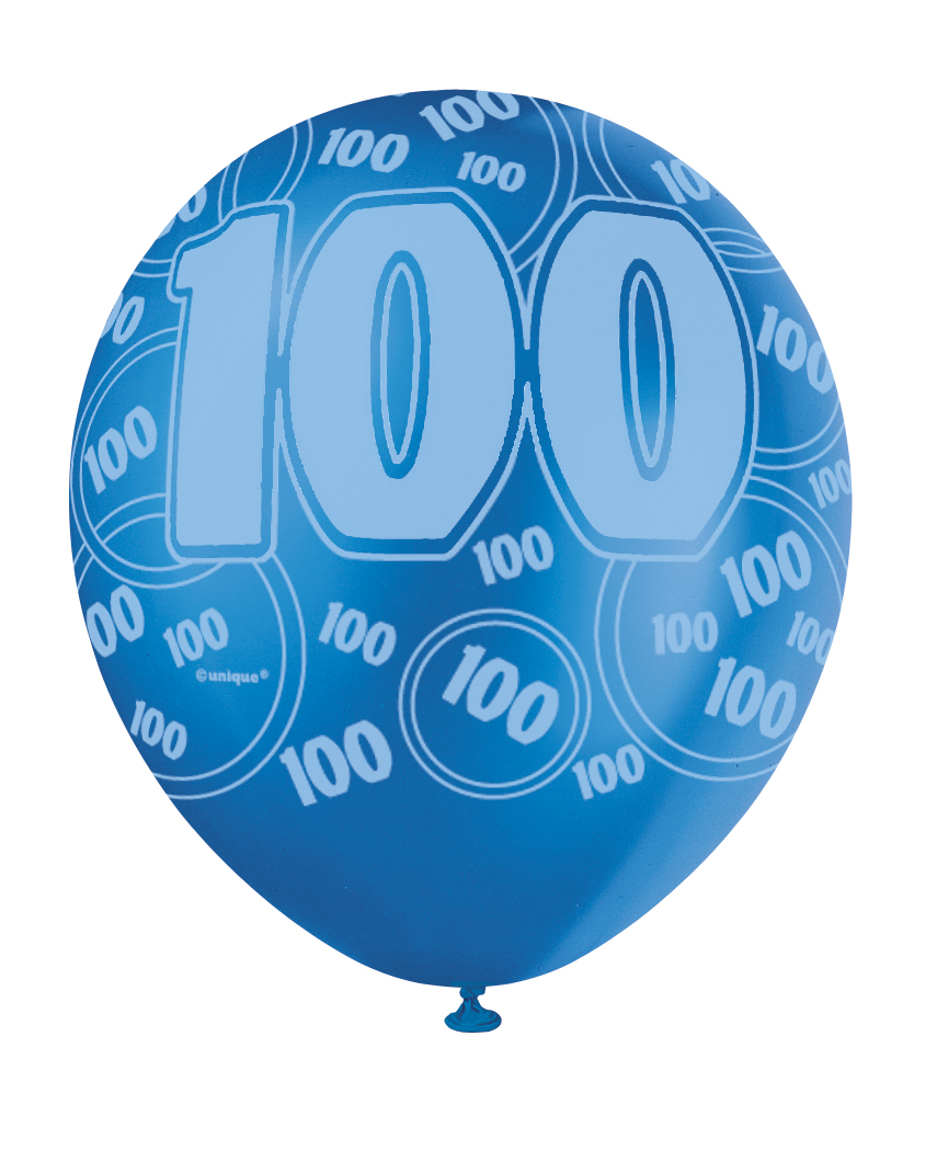 6 Blue Glitz Ballons 100