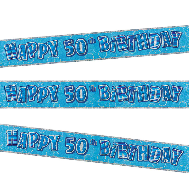 Blue Glitz 'Happy 50th Birthday' Foil Banner