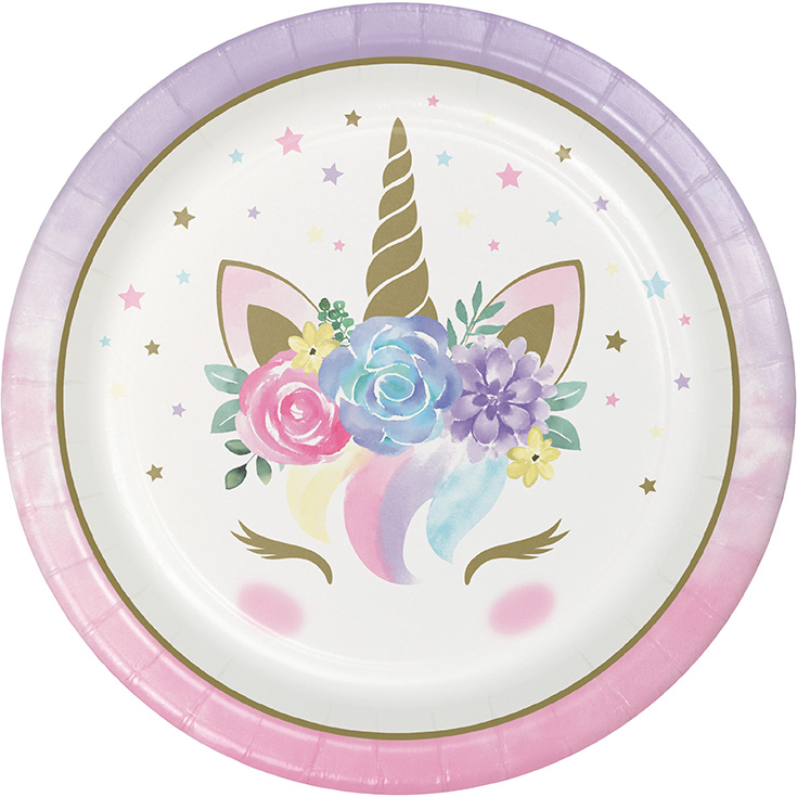 8 Pastel Unicorn Plates