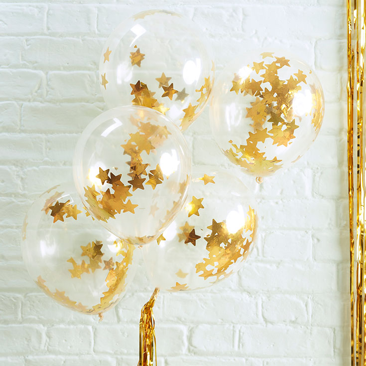 5 Gold Star Confetti Balloons