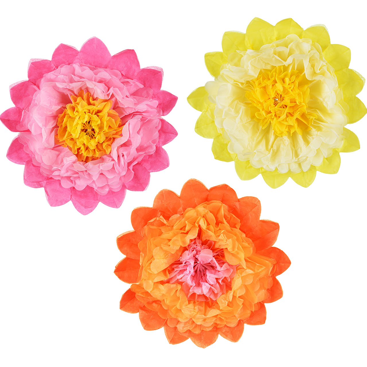 Pompoms - Blumen in Orange, Pink & Gelb
