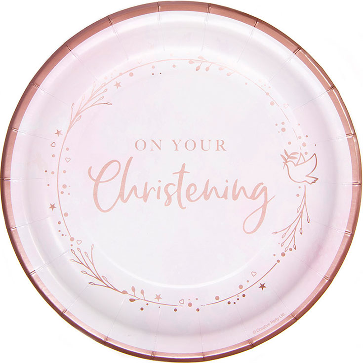 8 Pink Christening Plates