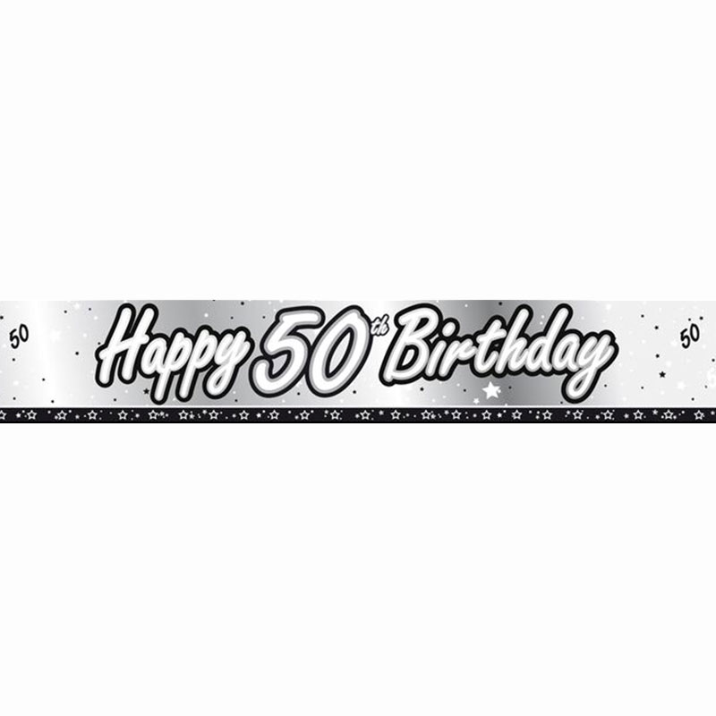 1 silbernes Spruchband "Happy 50th Birthday"