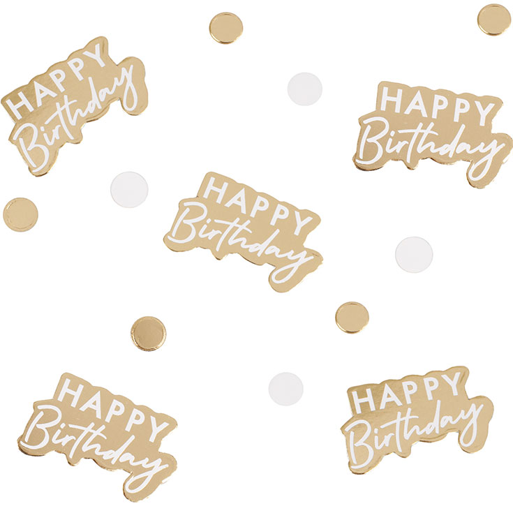  Gold & Weißes Happy Birthday Tischkonfetti