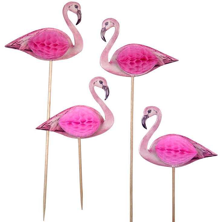 12 Flamingo Picker mit Wabendeko