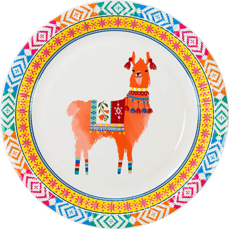 8 Boho Bright Llama Plates