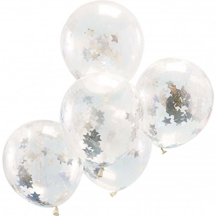 5 Holographic Star Balloons