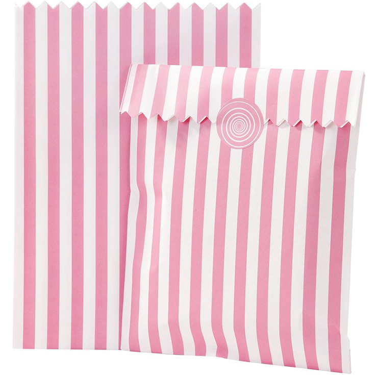 10 Pink & White Stripe Party Bags