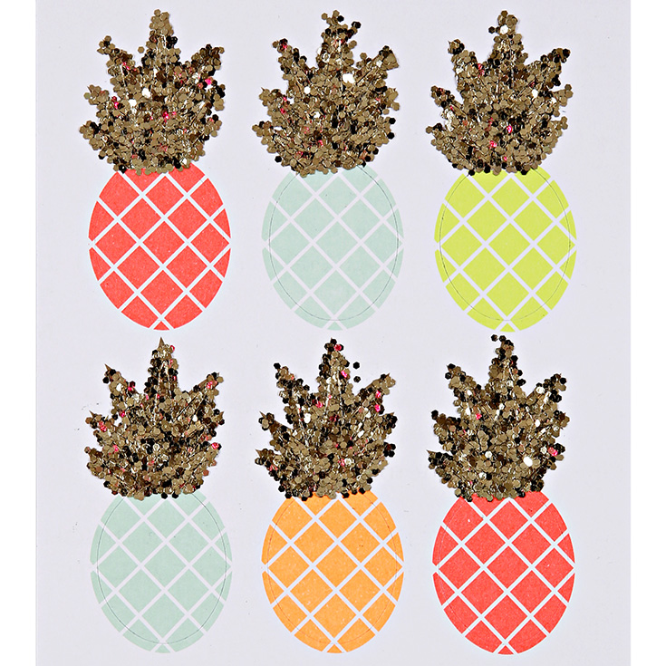 6 Neon Pineapple Glitter Stickers