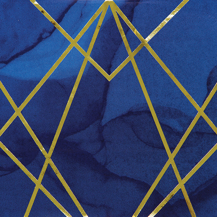 16 Servietten Blue & Gold Geometric