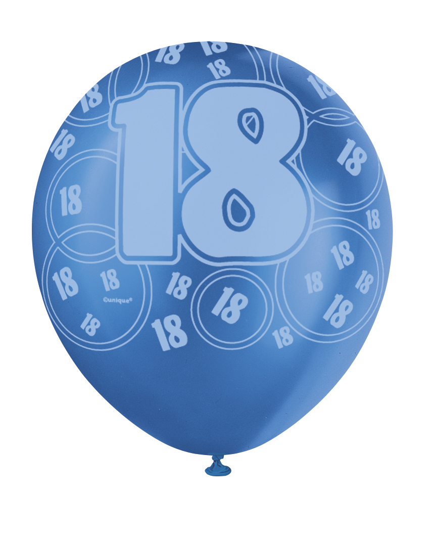 6 Blue Glitz Ballons 18