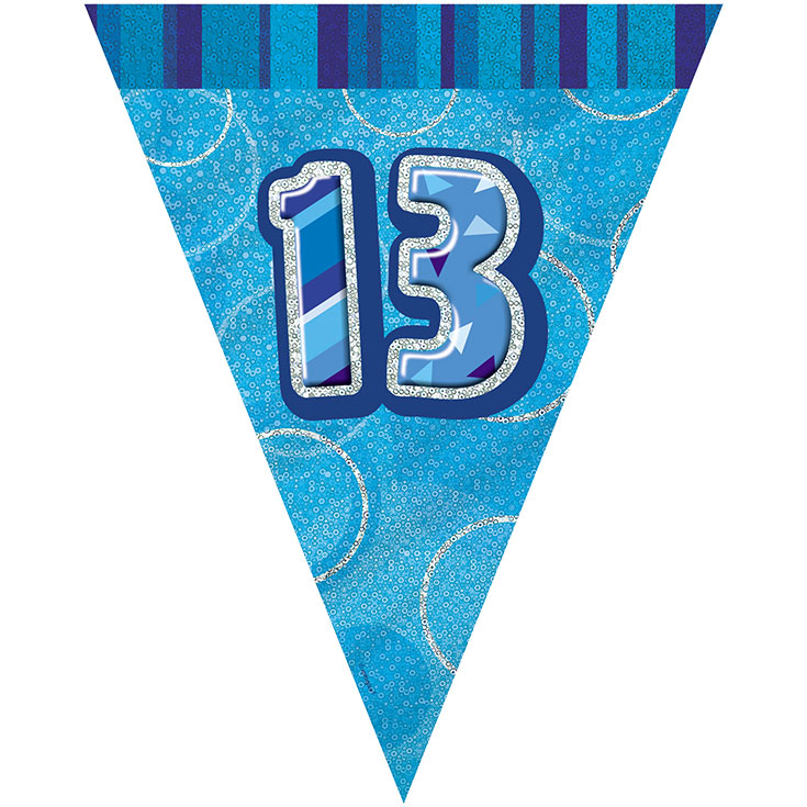 Blue Glitz 13th Birthday Flag Banner