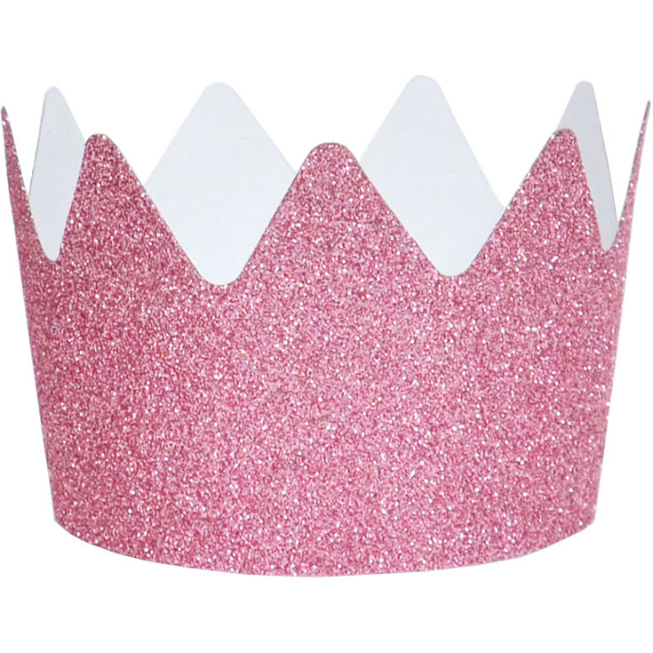 8 Pink Glitter Crowns 