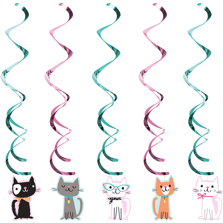 5 Purrfect Party Swirl Decorations