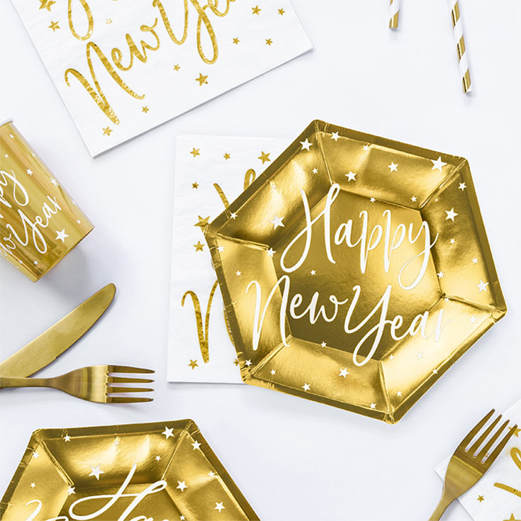 6 Gold "Happy New Year" Plates