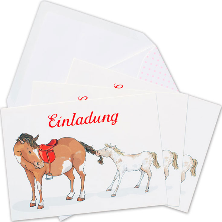 6 Einladungskarten & Kuverts Pony Party II