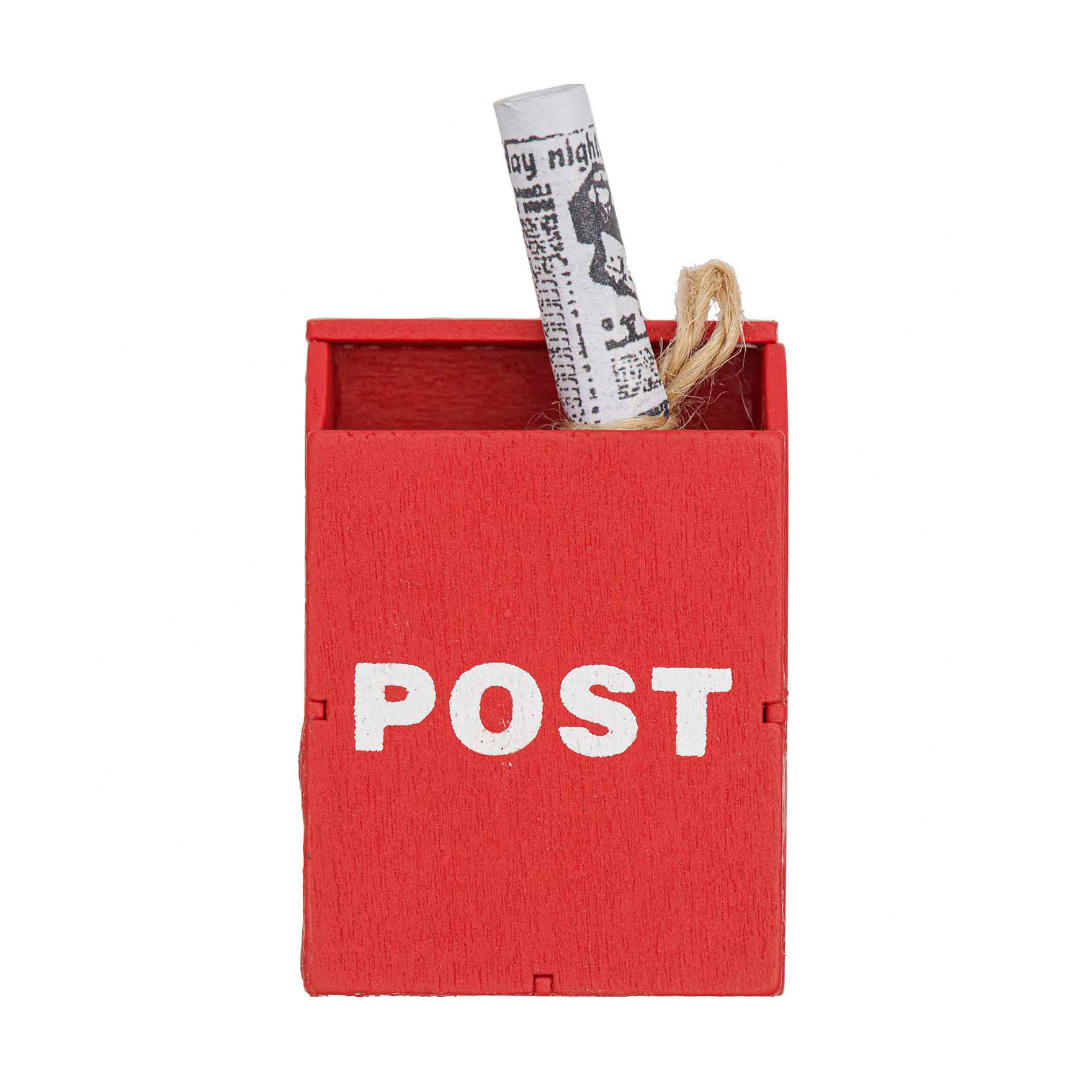 Roter Miniatur Briefkasten mit Zeitung