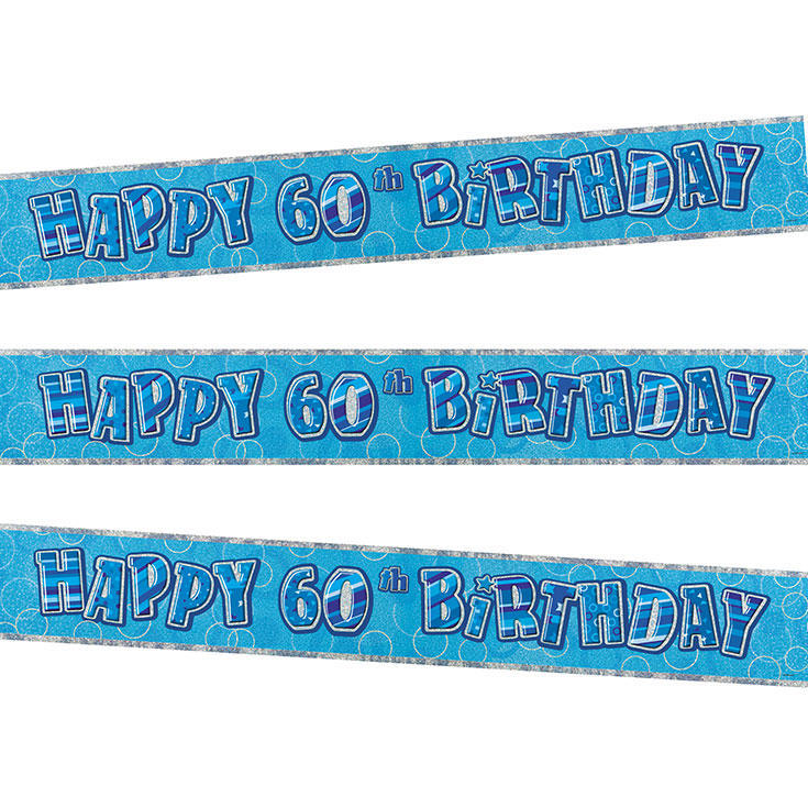 Blue Glitz Spruchband Happy 60th Birthday