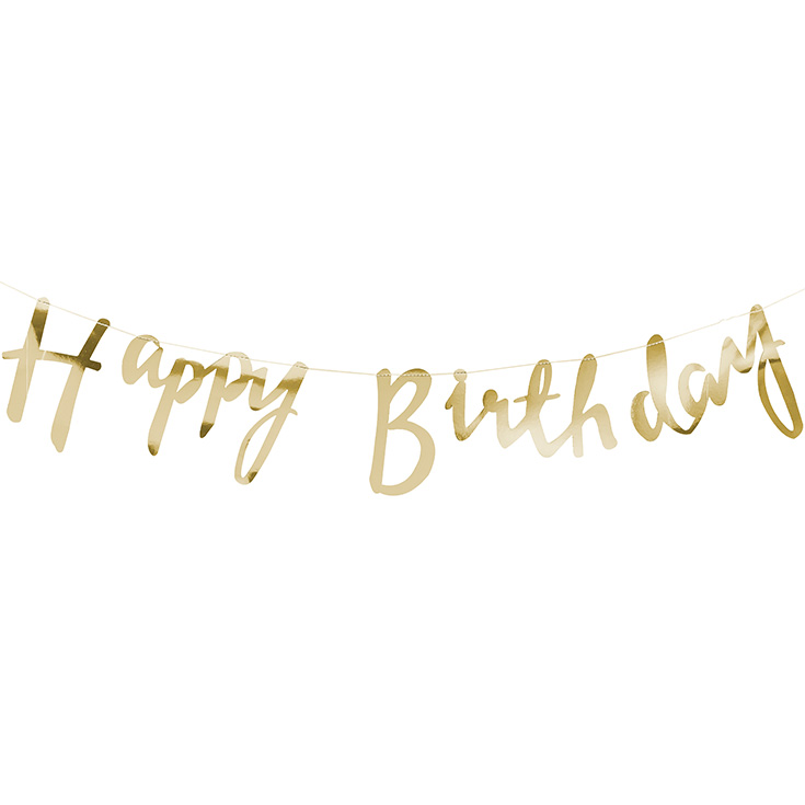 Gold Script Happy Birthday Banner