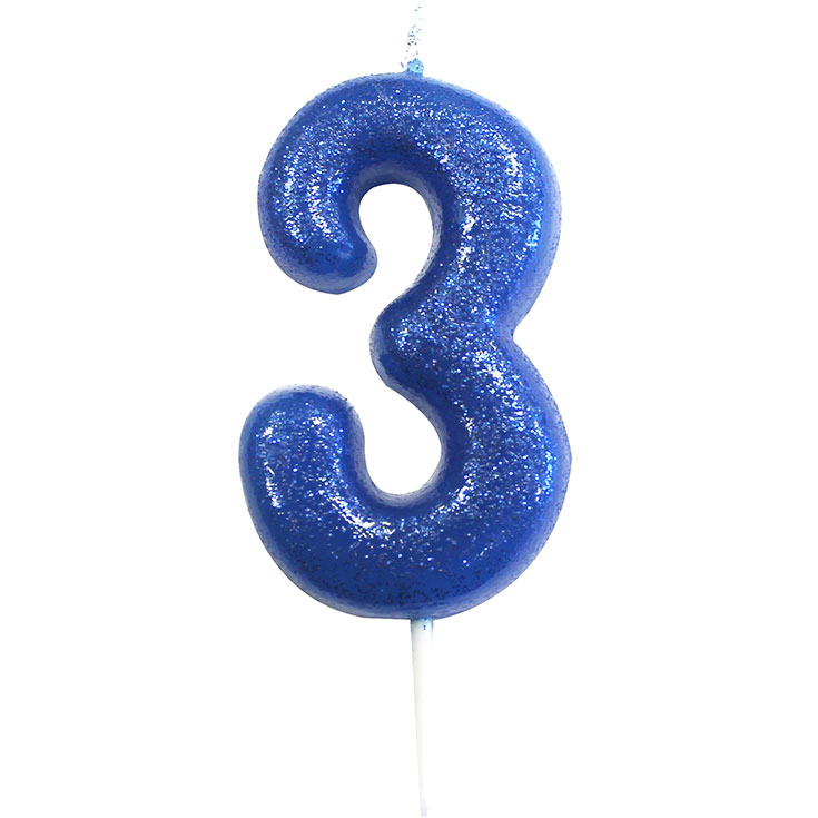Number Candle 3 - Dark Blue Glitter