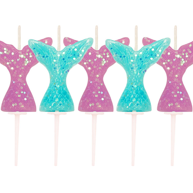 5 Glitter Mermaid Tail Candles