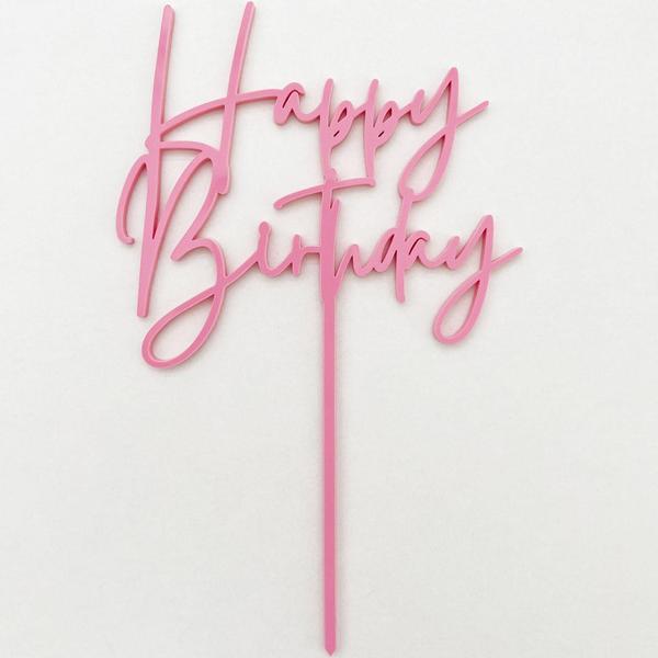 Cake Topper - Pastel Pink Acrylic "Happy Birthday"