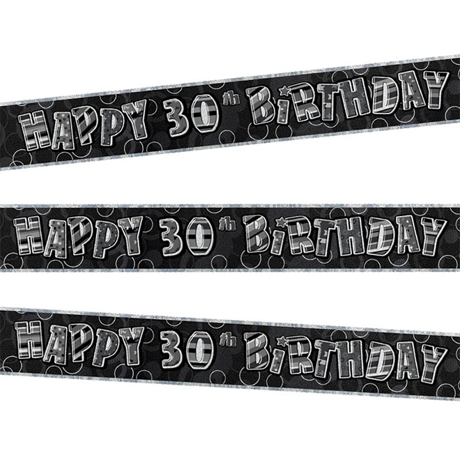 Black Glitz '30' Birthday Foil Banner 