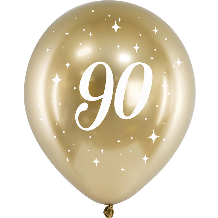 5 Gold "90" Balloons