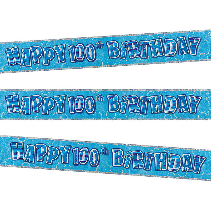Blue Glitz Spruchband Happy 100th Birthday